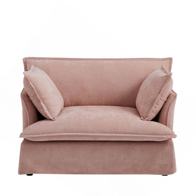 Comfy Oversized Chenille Accent Armchair with Dual Charging Ports and Throw Pillows