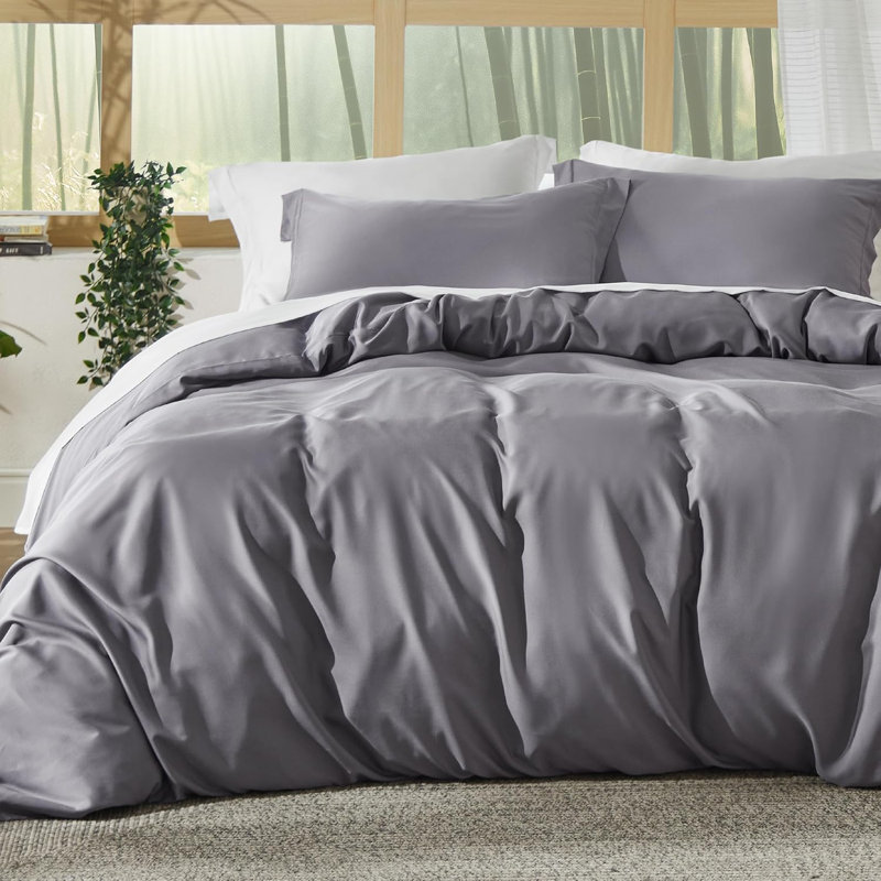 Bedsure Cooling of Rayon Derived from Bamboo, Queen Duvet Cover + 2 Shams, White