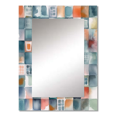 Blue Abstracted Mapping Of Forms II - Geometric Decorative Mirror, Modern Large Wall Mirror, Printed Metal Art