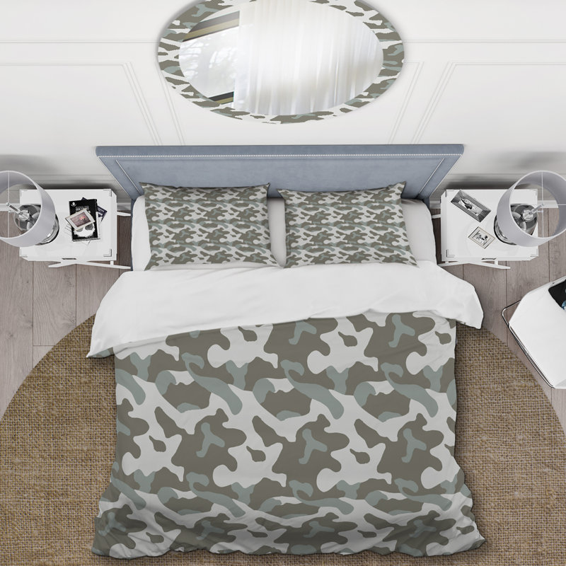Soldat camouflage argenté - ensemble de housse de couette abstrait - microfibre de polyester