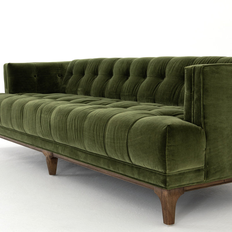 Canapé touffeté 91 po Bari, Velours olive saphir, Gris Aspen