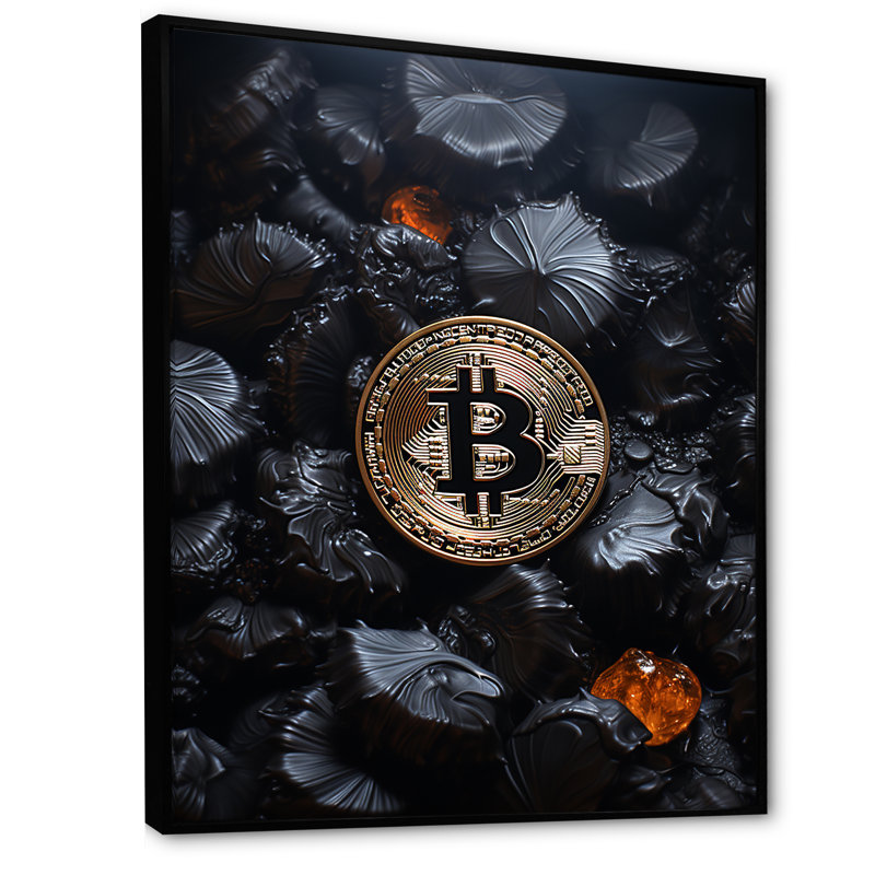 «Black Bitcoin I», reproduction sur toile, Cadre flottant noir, H 44 po x l 34 po x P 1,5 po