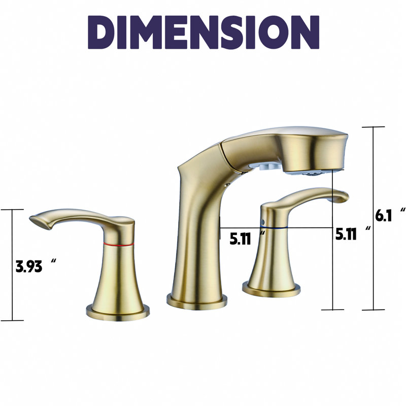 2 Brushed Gold Bathroom Faucet - Widespread, Stainless Steel, Pull-Out , Smooth Water Discharge Easy To Operate, Brushed Gold