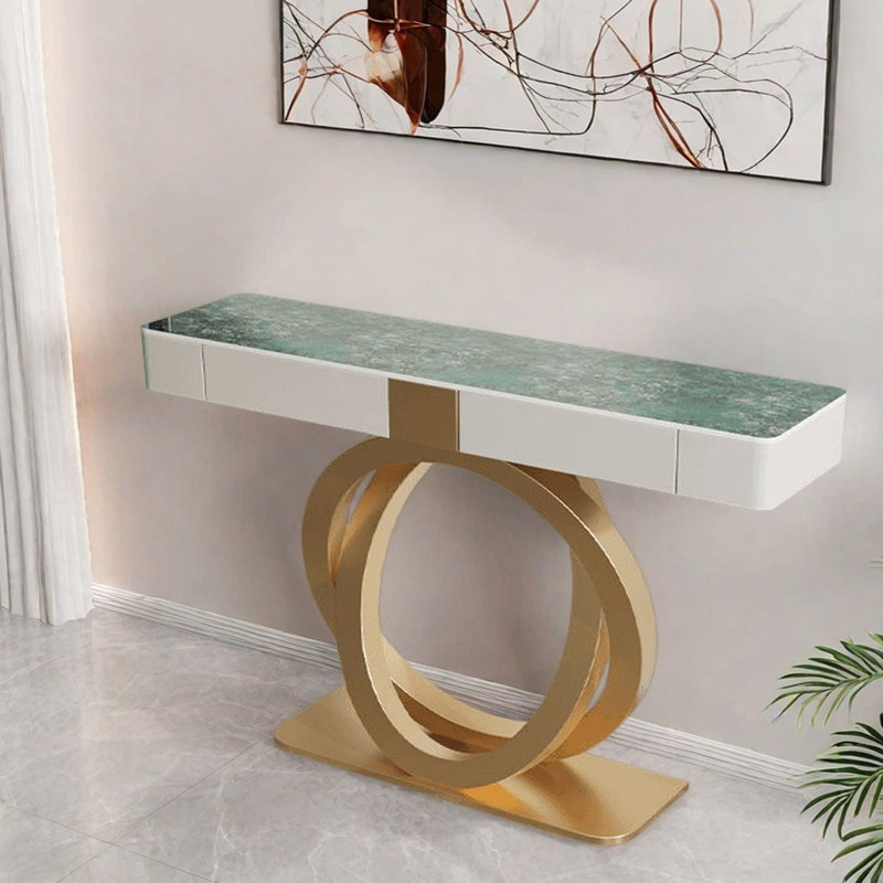 Nordic Light Luxury Console Table, 36.2" H x 39.4" W x 13.8" D , Green, Gold