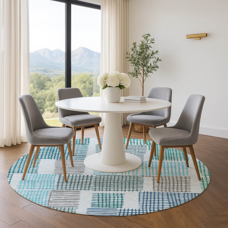 Premium Machine Washable Pinkston AMF1975 Geometric Rug, Round 8'