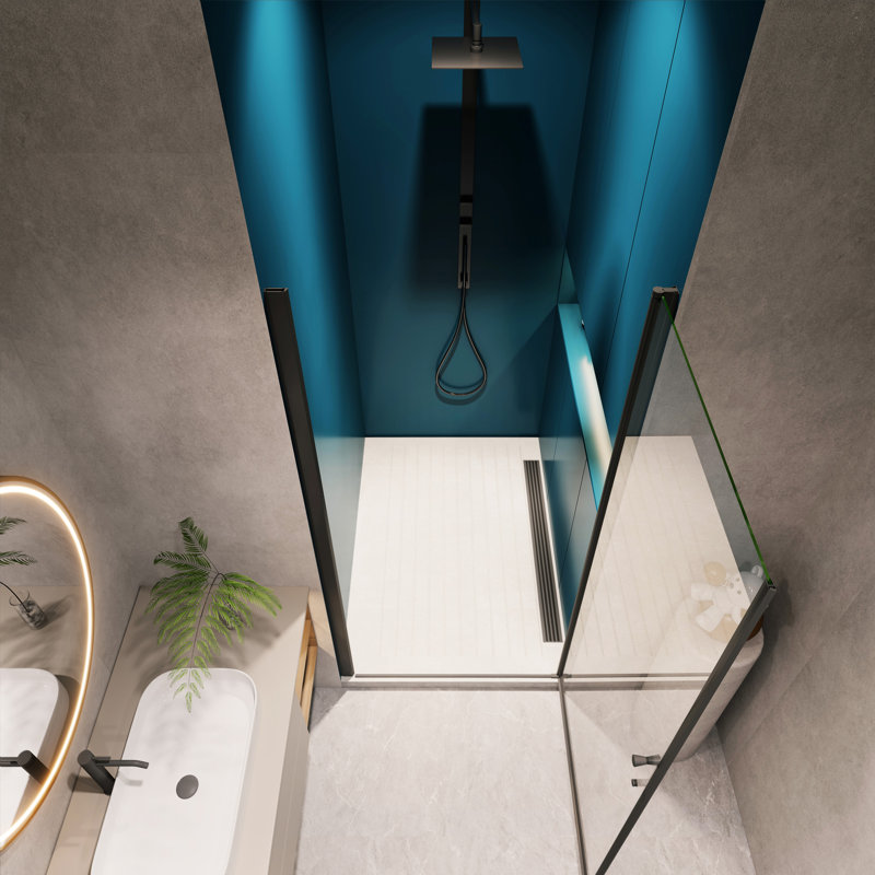 Porte de douche à pivot pivotant avec verre trempé transparent de 1/4 po - noir mat 36 000 fois
