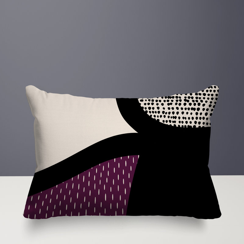 Coussin lombaire réversible intérieur / extérieur Vikka, H 18 po x l 25 po, Mauve / noir / blanc cassé