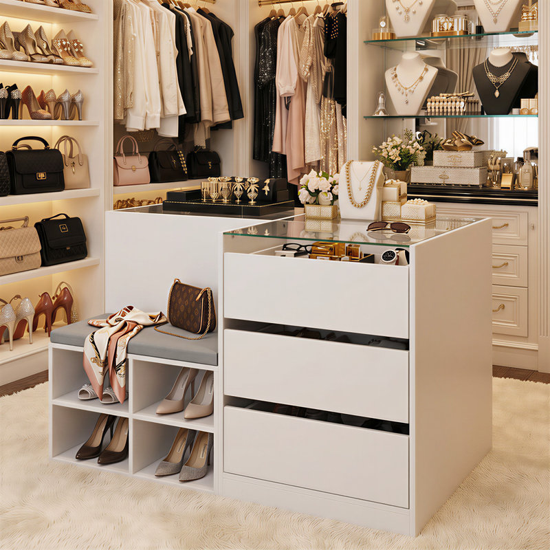 9-Drawer 4-Shelf Chest With Top And Comfortable Bench