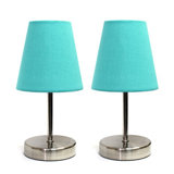 Amandev Simple Designs Sand Nickel Mini Basic Table Lamp with Tapered Fabric Shade