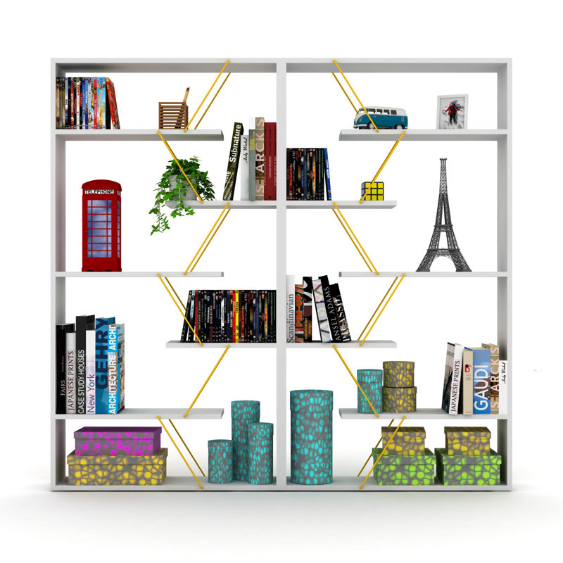 8'' W Solid Wood Shelving Unit, White/Yellow