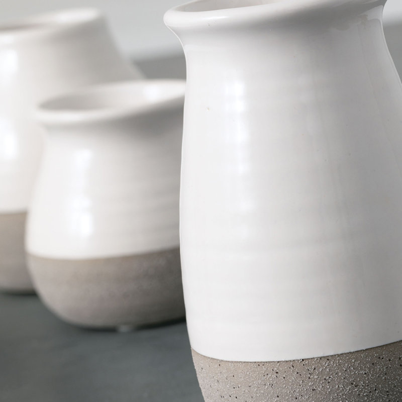 Mcquade Ceramic Table Vase, White/Gray