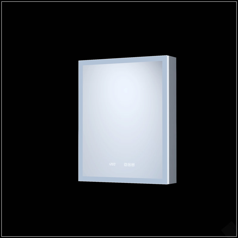 Armoire à pharmacie rectangulaire en aluminium encastrée / à fixation en surface avec DEL, horloge et miroir anti-buée
