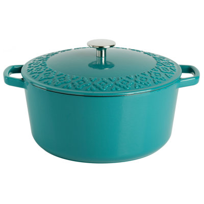 Spice By Tia Mowry Savory Saffron Enameled Cast Iron Casserole With Lid, 6-Quart, Teal