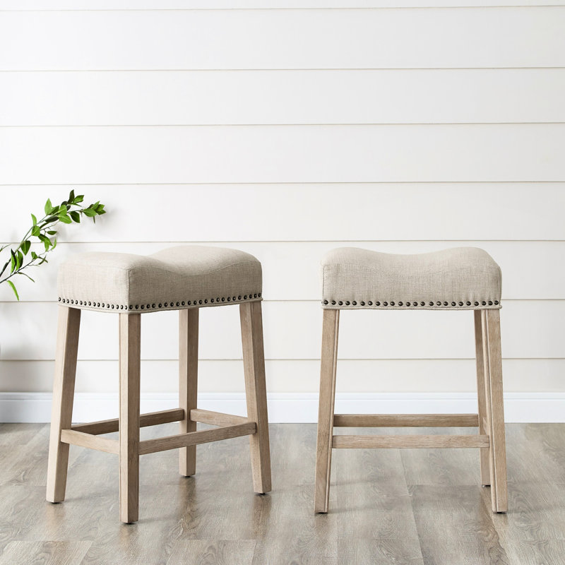 Tabouret de comptoir rembourré de 24 po de hauteur avec dossier de 24 po, brun clair, de 2, fabrication en bois pour la décoration intérieure
