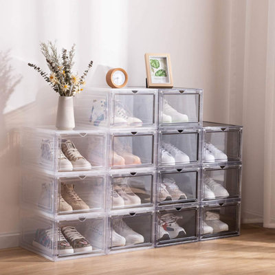 Boîte de rangement pour chaussures en plastique transparent améliorée avec porte magnétique, organisateur de chaussures empilable pour la présentation et la protection des espadrilles