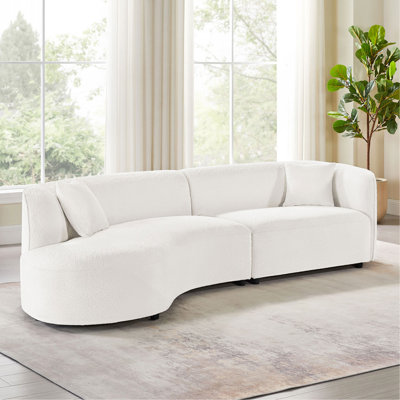 Luxury Modern Style Living Room Upholstery Curved Sofa featuring Chaise 2-Piece Set, Left Hand Facing Sectional, Boucle Couch, White