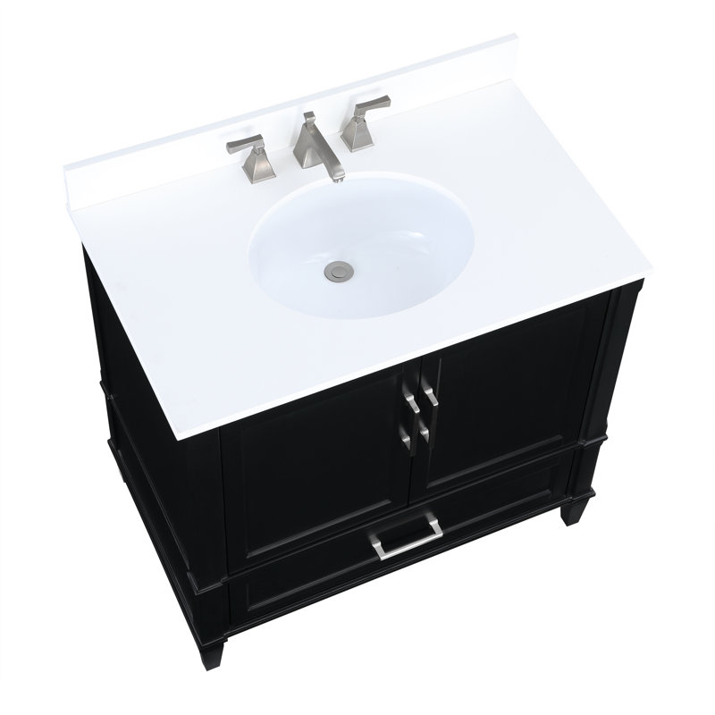 Montauk 36'' W Single Vanity, White Granite, Midnight Black