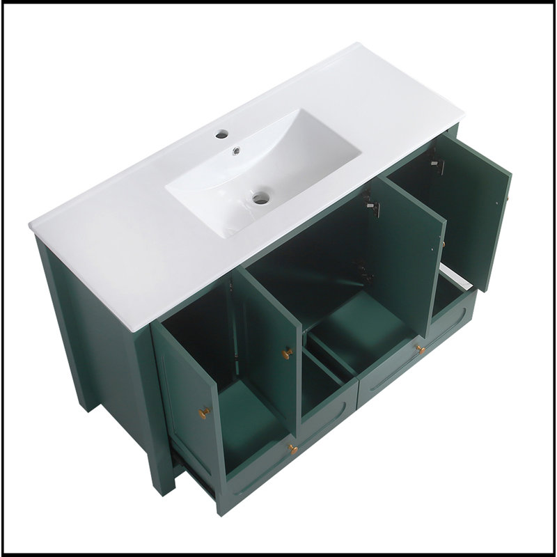 Ensemble de meuble-lavabo 48 po avec lavabo en céramique, armoire de rangement abondante, 4 portes à fermeture douce et 2 tiroirs
