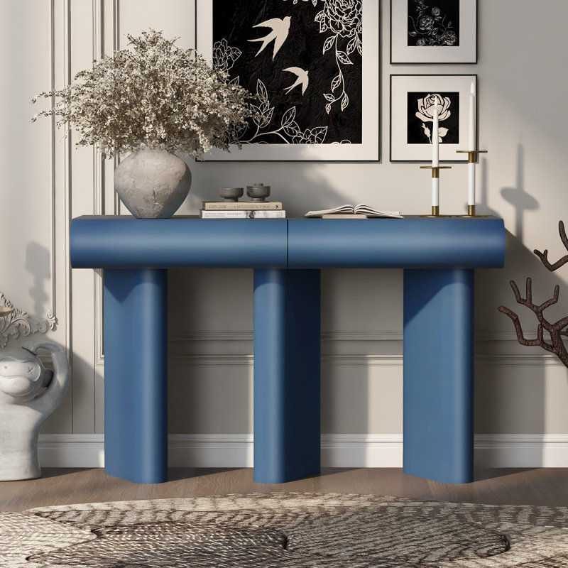 Polo Console Table with Curved Drawers & 3 Arched Legs, Navy Blue