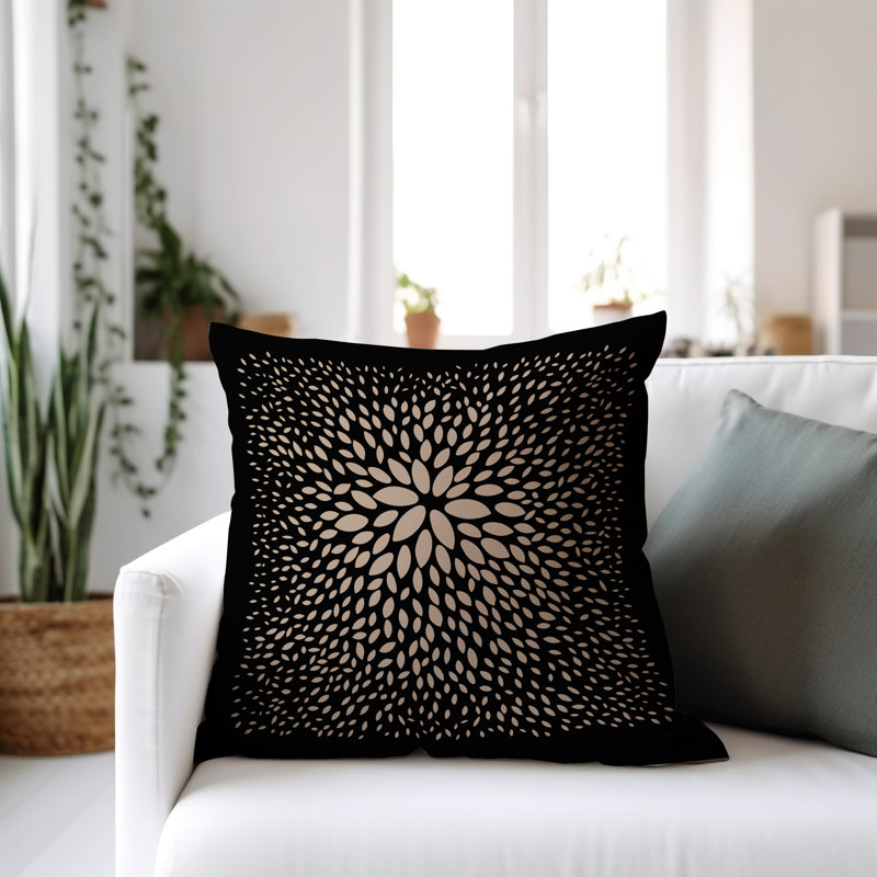 Coussin décoratif réversible en polyester filé Bavière, H 15 po x l 15 po, Beige / noir