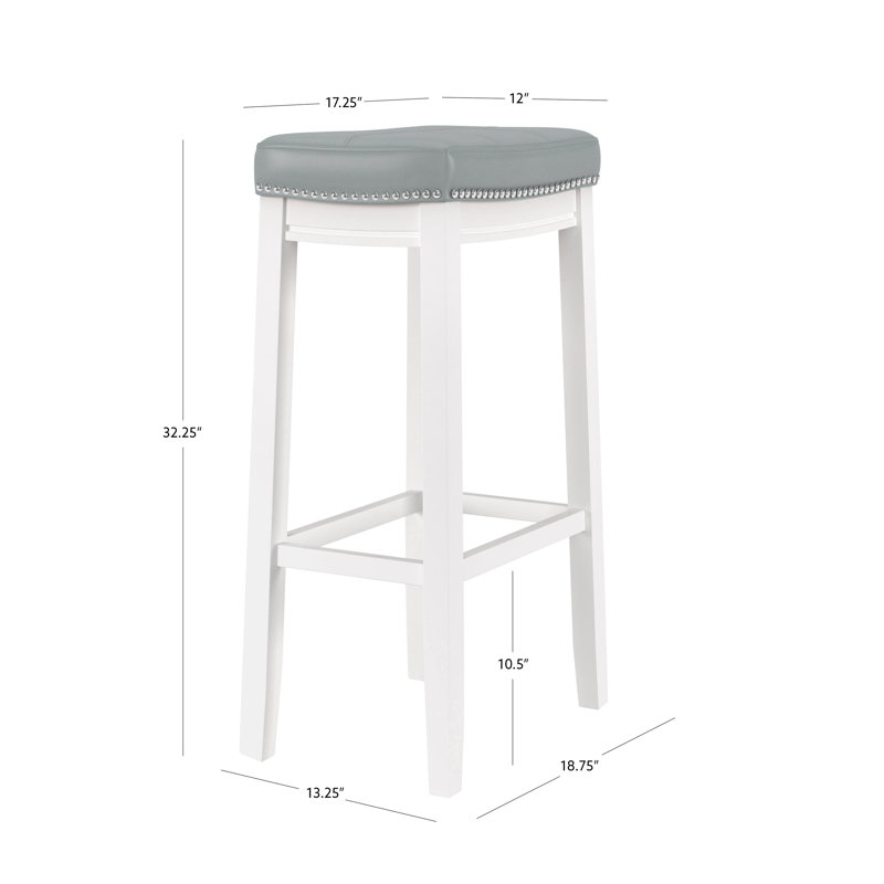 Tabouret de comptoir et de bar en bois massif sans dossier avec siège rembourré Bartonville, Gris simili cuir / Blanc