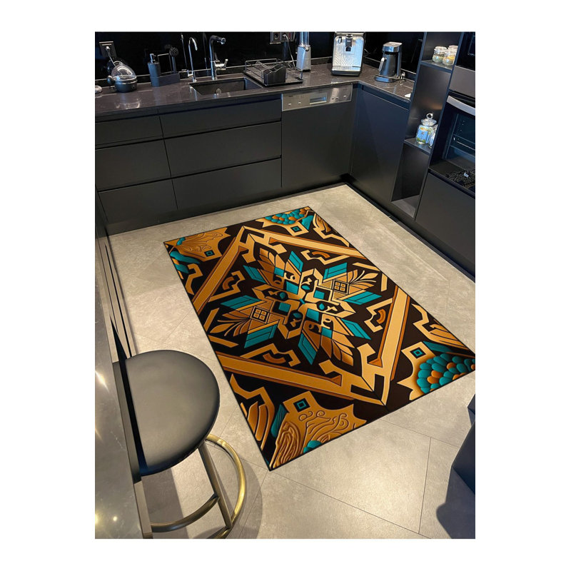 Yellow Striped Patterned Woven Base Washable Rug, Square 3'3" Rug Pad Included