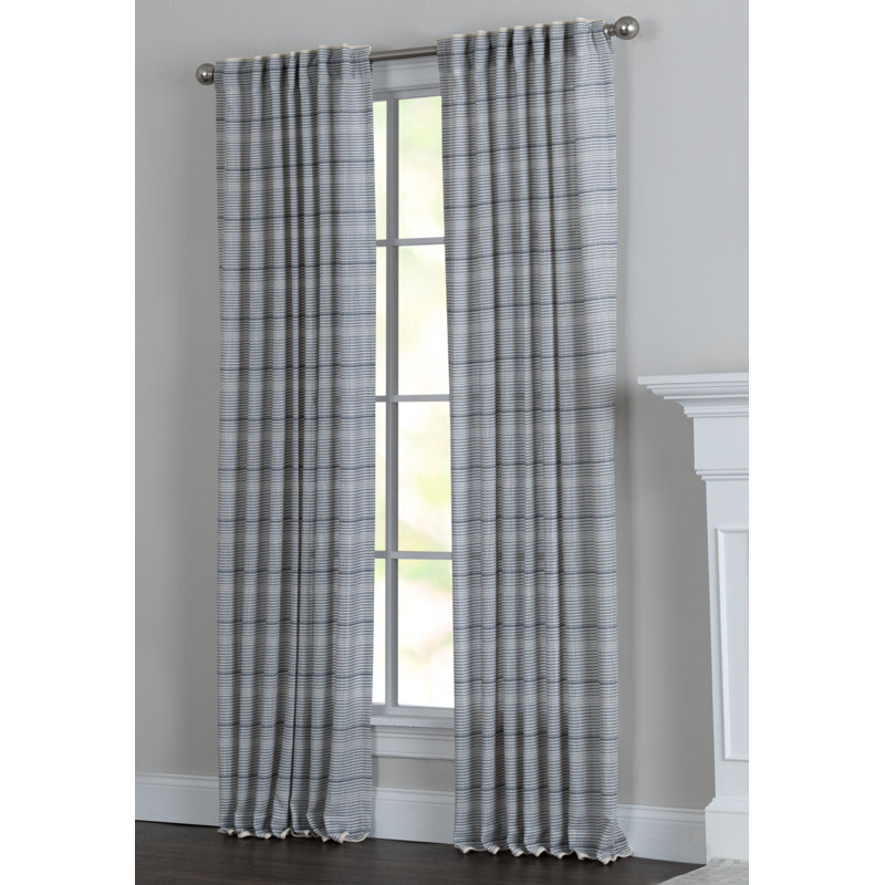 McManus Polyester / Linen Light-Filtering Horizonal Stripped Curtain Panel with Rod Pocket Top and Hidden Back Tabs , Navy