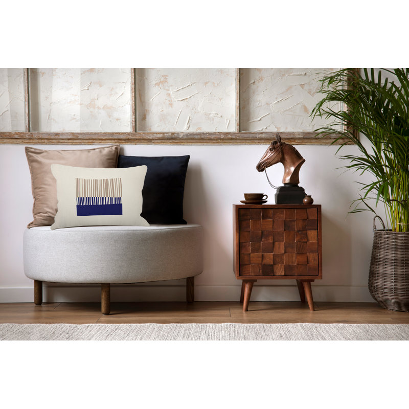 Polyester/Polyester Blend Lumbar Rectangular Indoor/Outdoor Pillow Cover & Insert, Beige/Navy Blue