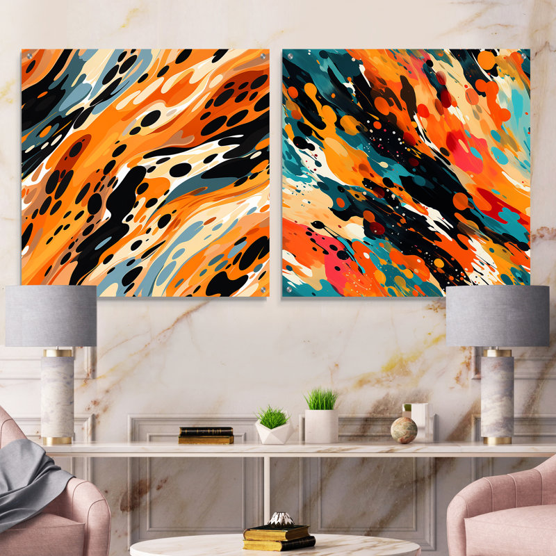 Cristain - Ensemble de 2 verres muraux abstraits en acrylique, H 16 po x l 33 po