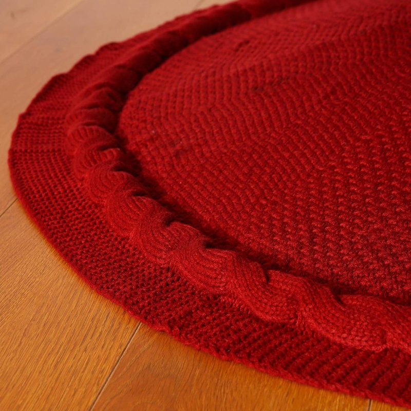 Jupe d'arbre de Noël en tricot, 36 po, torsadée, épaisse, rustique, Rouge