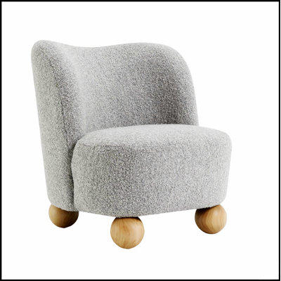 Contemporary Style Accent Chair Upholstered in Boucle Fabric with Ball Feet and Curved Back for Primary Living Room