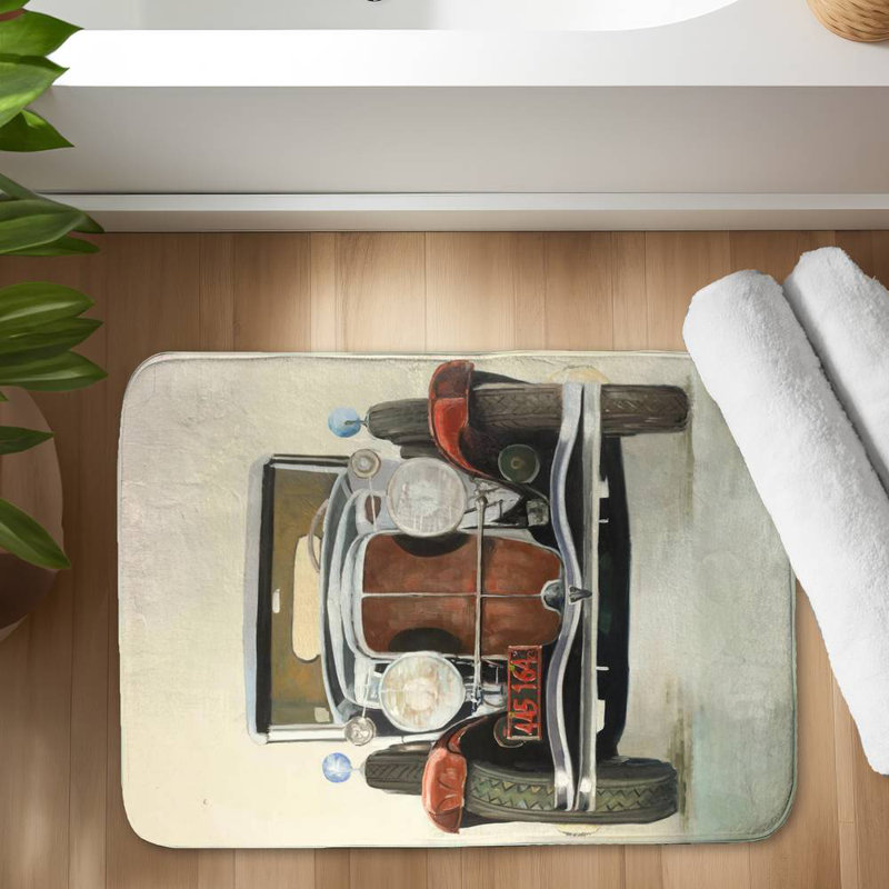 Vintage luxury car Bath Mat with Non-Slip Backing - Quick Dry Memory Foam Bathroom Rug - Absorbent - Modern Plush Spa-Style - Machine Washable