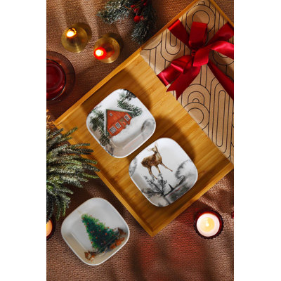 Winter Wonderland Porcelain Square Appetizer Plates, Set Of 3