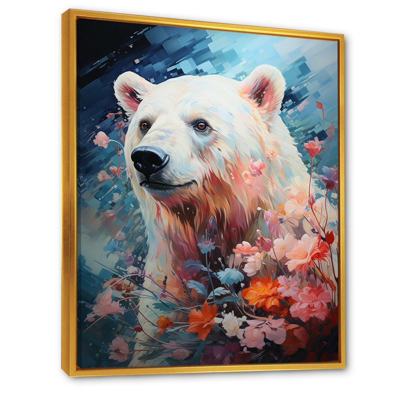 Ours polaire pastel sérénité sur toile, H 32 po x l 16 po x P 1 po, Cadre flottant doré