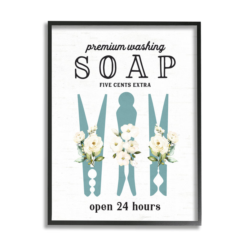 «Premium Soap Laundry Sign», art floral texturé et giclée vintage par lettres et lignes, L 16 po x H 20 po