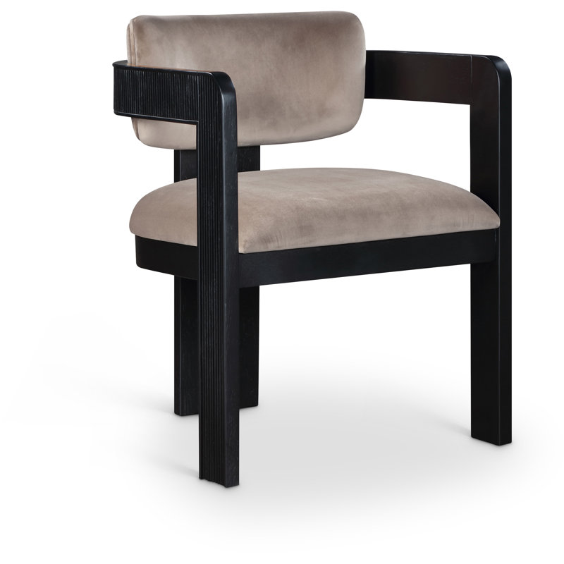 Sacha Frink Upholstered Dining Arm Chair, Taupe Velvet, Black