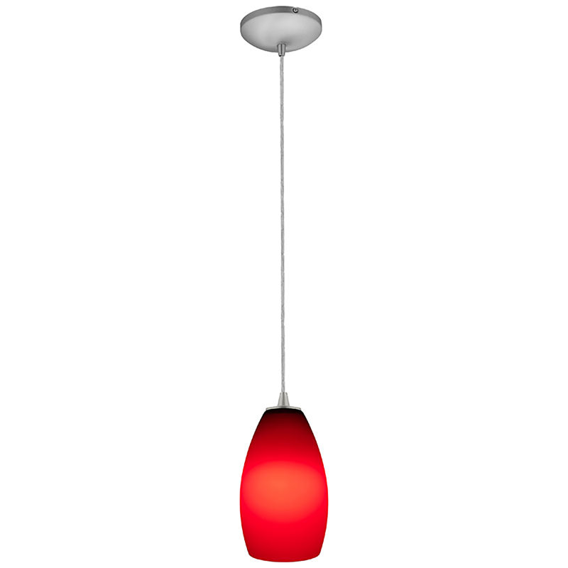 Luminaire suspendu à 1 lumière Carballo, Acier brossé, Rouge