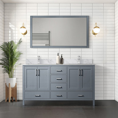 72 po X P 22 po Meuble-lavabo double D 4 portes avec plateau en marbre de Carrare et tiroirs