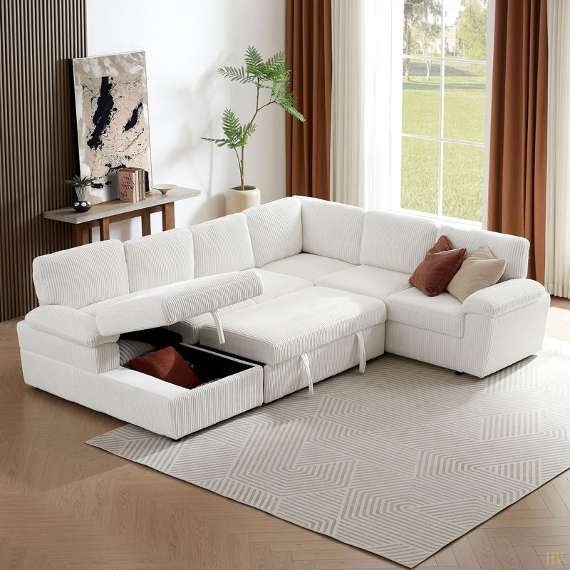 Canapé modulaire surdimensionné surdimensionné pour le rangement dans un salon de bureau à domicile, canapé-lit en velours côtelé rembourré à siège profond avec combinaison libre L / U