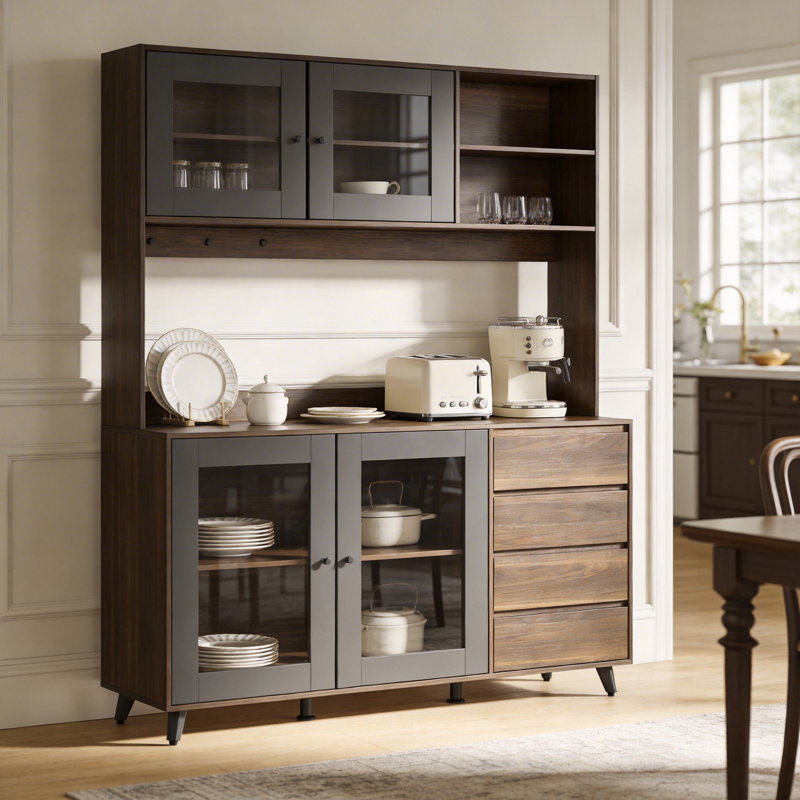 Dorilal 74.8'' Kitchen Pantry, Brown/Dark Gray