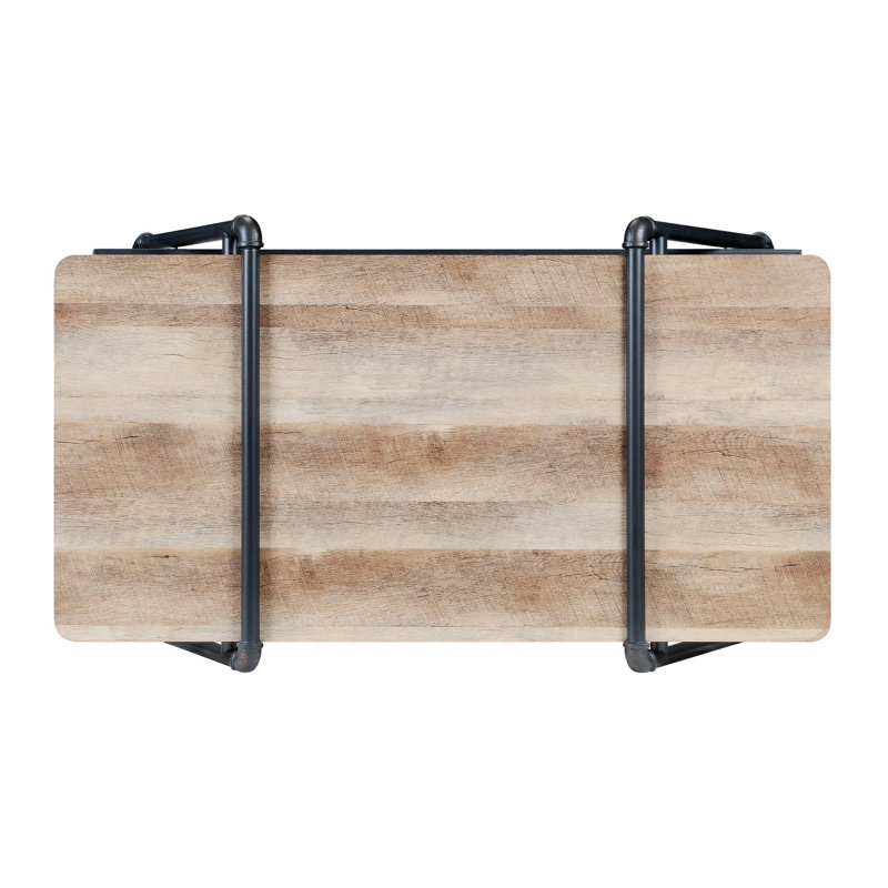 Brantley 47'' Oak and Gray Industrial Coffee Table with Metal Mesh Shelf