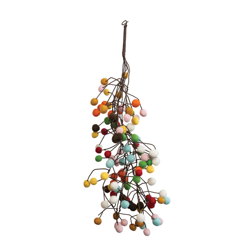 Handmade Wire and Wool Felt Pom Pom Branch