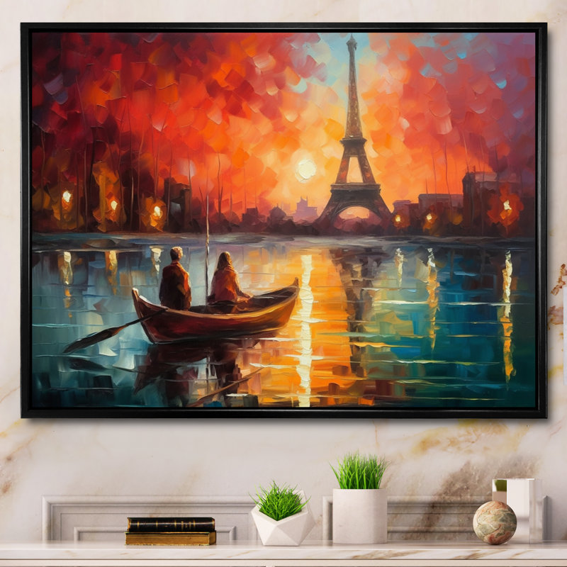 Peinture romantique sur toile I, soirée romantique, H 30 po x l 40 po x P 1,5 po, Cadre flottant noir
