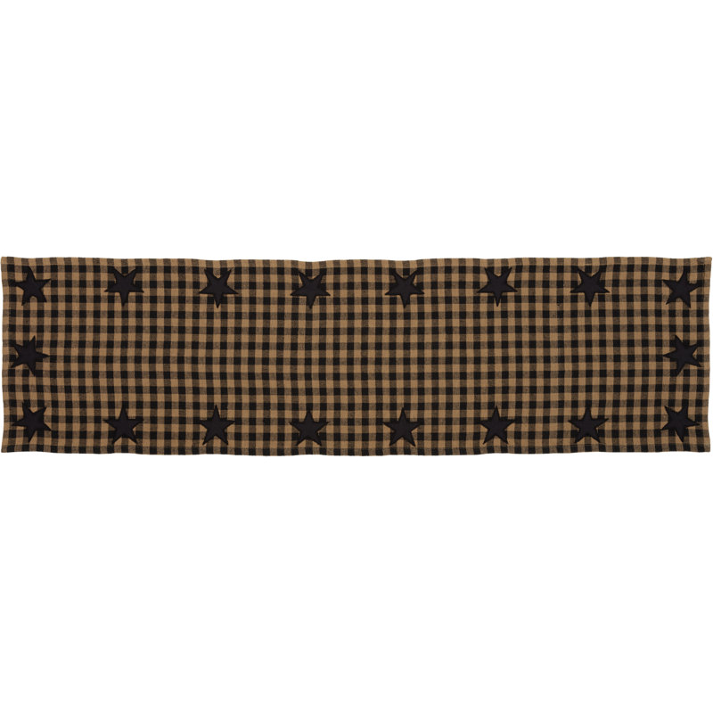 Deuxville Checkered 100% Cotton Table Runner, Black/Dark Tan, 48" L x 13" W