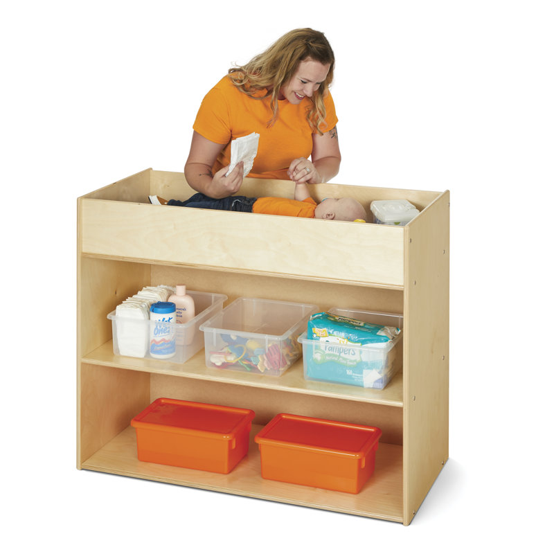 Natural Wood Changing Table with Open Storage
