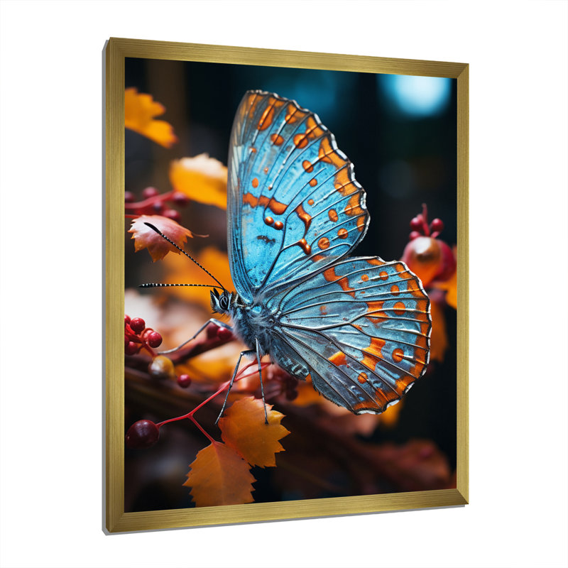 Imprimé papillon turquoise - jaune, H 40 po x l 30 po x P 1,5 po, Encadrement doré