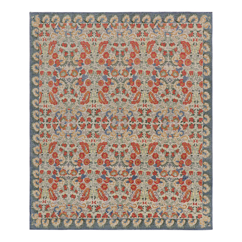 Rug & Kilim’S Classic Rug In White With Floral Patterns, Rectangle 6' x 8'