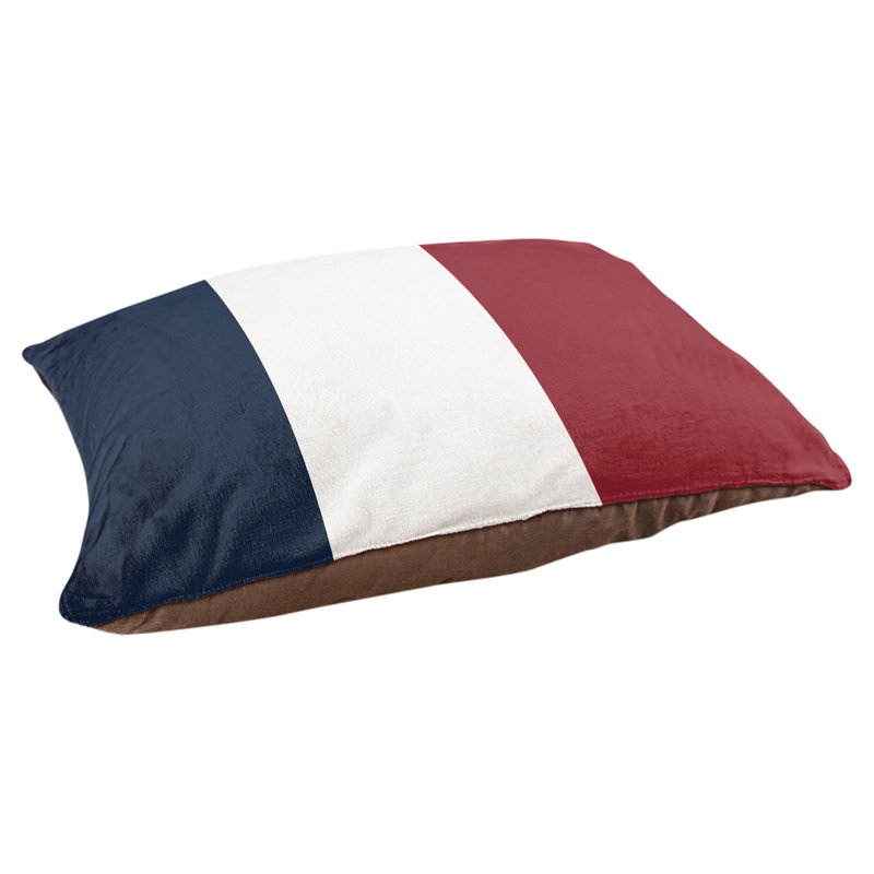 Coussin pour chien Indiana, Très grand (l 50 po x P 40 po x H 17 po), Bleu minuit / blanc / rouge fer à repasser