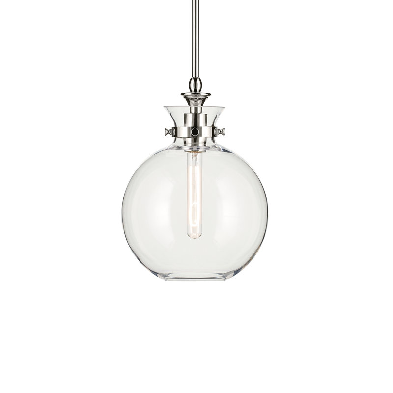 1 Light Pendant with Clear Glass, Polished Nickel, Clear, 14.5" H x 10.25" W