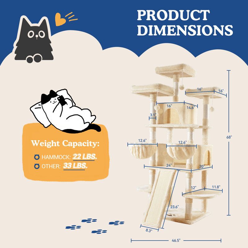 68" H Multi-Level Cat Tree, Beige